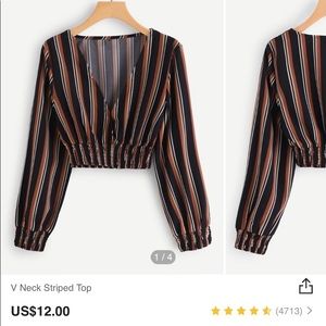 V neck Striped Top from Shein